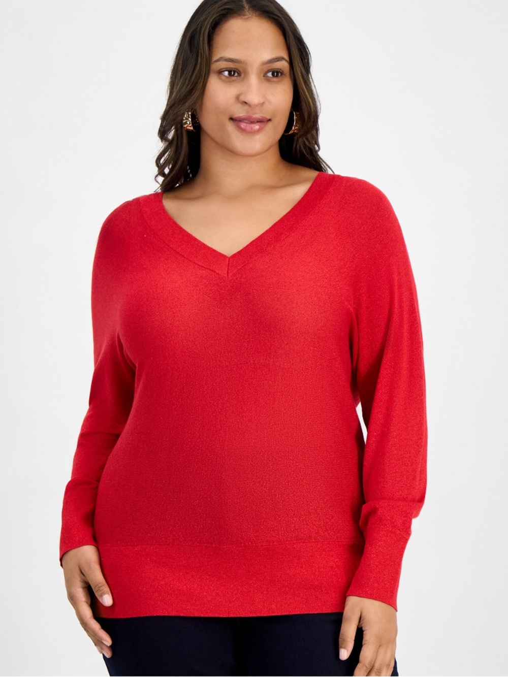 Plus Size Shimmering Red V-Neck Dolman-Sleeve Sweater NWOT